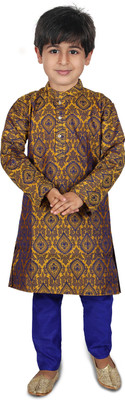 HRR Boys Festive & Party Kurta and Pyjama Set(Yellow Pack of 1)