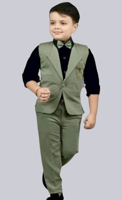 Elite Elegance Apparel Boys Festive & Party Shirt, Waistcoat and Pant Set(Green Pack of 1)