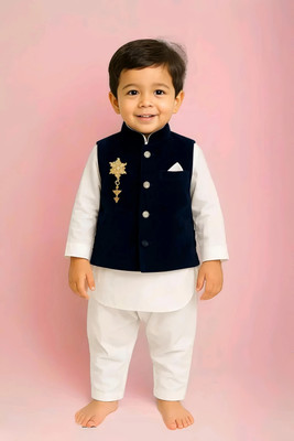 MJ Laskar Baby Boys Wedding Kurta and Pyjama Set(Blue Pack of 1)