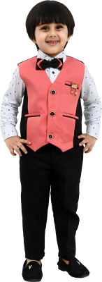 Kukuwears Boys Festive & Party, Casual, Formal, Wedding Blazer, Shirt and Trouser Set(Pink Pack of 1)