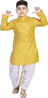 new gen Baby Boys Festive & Party, Casual Kurta and Dhoti Pant Set(Yellow Pack of 1)