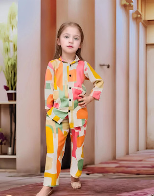 Q one store Girls Casual, Festive & Party, Formal, Wedding Kurta and Trouser Set(Orange Pack of 1)