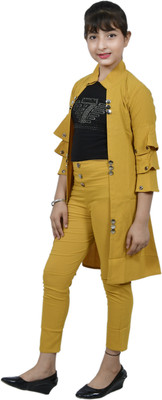 PERFECTPIVOT Girls Wedding Ethnic Jacket, Blouse and Palazzo Set(Yellow Pack of 1)