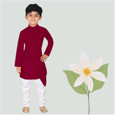 VC FASHION HUB Baby Boys Festive & Party Kurta and Pyjama Set(Maroon Pack of 1)