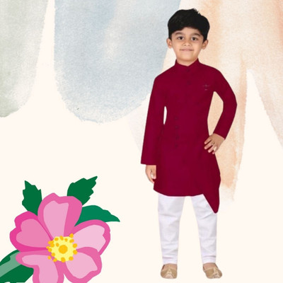 VDC CREATIONS Baby Boys Festive & Party Kurta and Pyjama Set(Maroon Pack of 1)