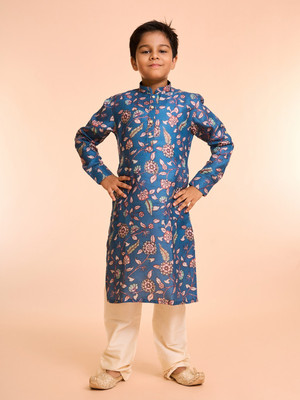 MANYAVAR Boys Festive & Party Kurta and Pyjama Set(Blue Pack of 1)