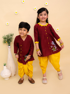 Junitos Baby Boys Festive & Party Dhoti & Kurta Set(Maroon Pack of 2)