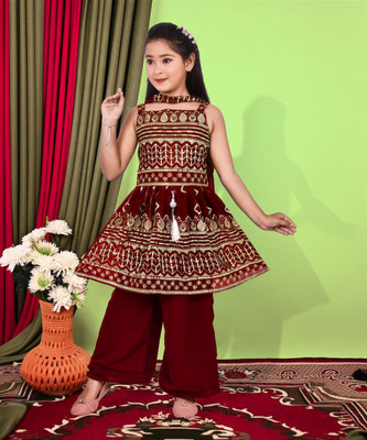Rightyle Store Girls Festive & Party Kurta and Patiala Set(Maroon Pack of 1)