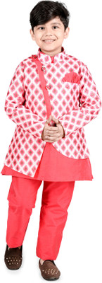 new gen Boys Casual, Wedding, Festive & Party Kurta, Waistcoat and Pyjama Set(Pink Pack of 3)