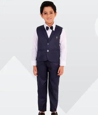vayu collection Boys Festive & Party Shirt, Waistcoat and Pant Set(Dark Blue Pack of 1)