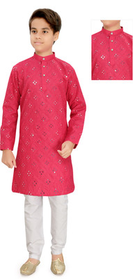 BYTER Boys Festive & Party Kurta and Pyjama Set(Pink Pack of 1)