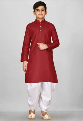 StyleVault Boys Festive & Party Dhoti & Kurta Set(Maroon Pack of 1)