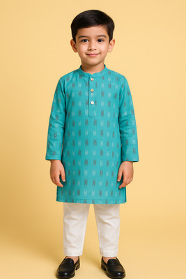 Shine Club Boys Festive & Party Kurta and Pyjama Set(Blue Pack of 1)