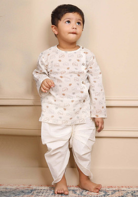 POLKA TOTS Boys Festive & Party Angarkha and Dhoti Pant(Yellow Pack of 1)