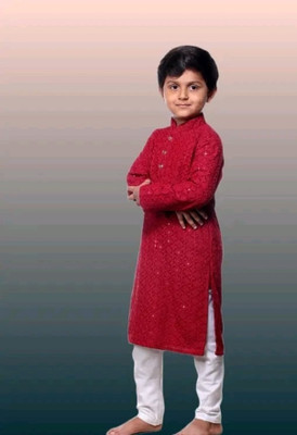 VADLI FASHION Boys Festive & Party Kurta and Pyjama Set(Maroon Pack of 1)