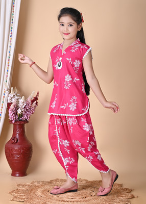 NFASHION Girls Casual Kurta and Pyjama Set(Pink Pack of 1)