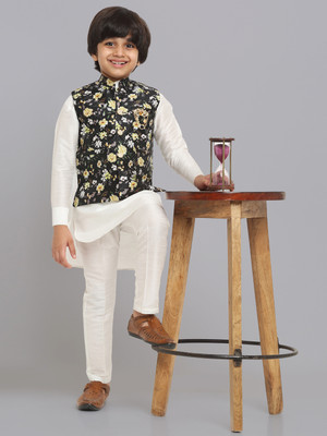 RCENSA Boys Festive & Party Kurta, Waistcoat and Pyjama Set(White Pack of 1)