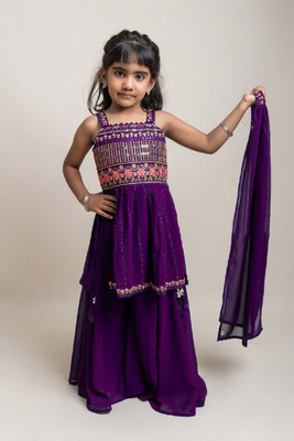 Tulsi Creation Girls Wedding Kurta and Palazzo Set(Purple Pack of 1)