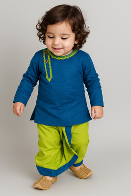 Aksa Fashion Boys Festive & Party Dhoti & Kurta Set(Blue Pack of 1)