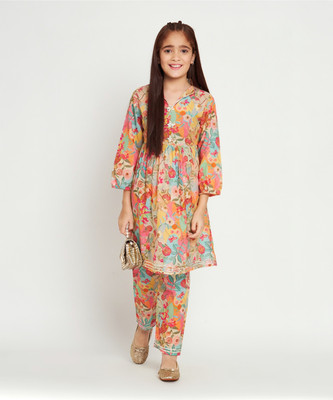 Readiprint Fashions Girls Festive & Party Kurta and Pyjama Set(Multicolor Pack of 1)