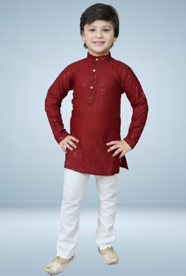 Go Berry Boys Festive & Party Kurta and Pyjama Set(Maroon Pack of 1)