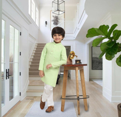 CENSAL Baby Boys Casual Kurta and Pyjama Set(Green Pack of 1)