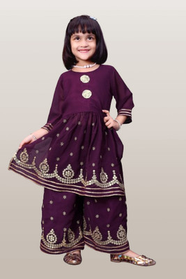 Agnivesha Baby Girls Festive & Party Kurta and Palazzo Set(Purple Pack of 1)