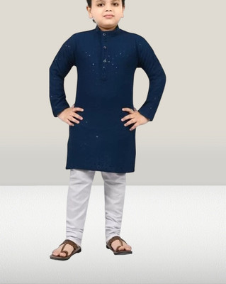 seetoo Boys Festive & Party Kurta and Pyjama Set(Dark Blue Pack of 1)