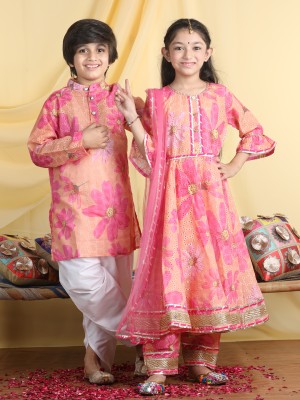 CUTIEKINS Girls Festive & Party Kurta and Palazzo Set(Orange Pack of 1)