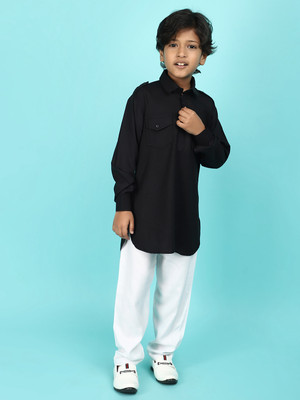 V-MART Boys Casual Kurta and Pyjama Set(Black Pack of 1)