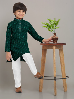 ANREX Boys Festive & Party Kurta and Pyjama Set(Dark Green Pack of 1)
