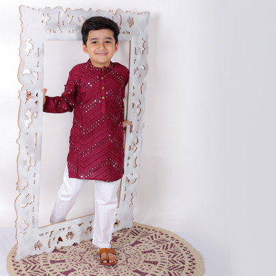 Superminis Boys Festive & Party Kurta and Pyjama Set(Red Pack of 1)