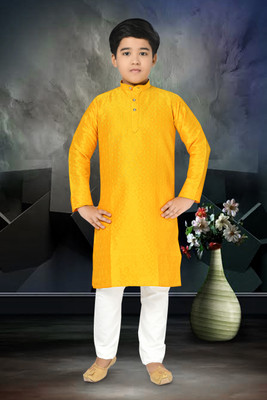 vuriq Boys Festive & Party Kurta and Pyjama Set(Yellow Pack of 1)