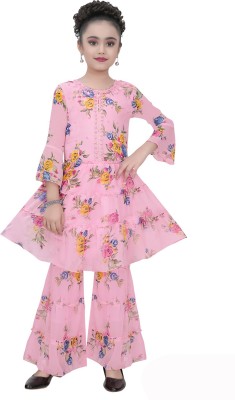 TryZone Girls Festive & Party Kurta and Palazzo Set(Pink Pack of 2)