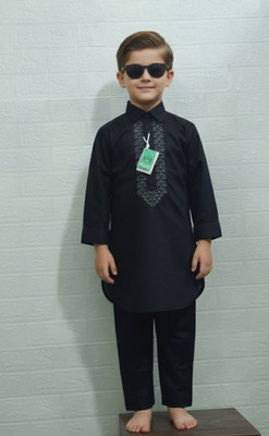 KGN Boys Festive & Party Pathani Suit Set(Black Pack of 1)