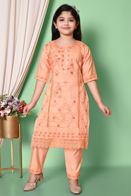 MEHRAJDRESSES Girls Festive & Party Kurta, Pyjama & Dupatta Set(Beige Pack of 1)