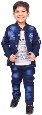 Anishka Enterprises Boys Festive & Party Shirt, Waistcoat and Pant Set(Blue Pack of 1)