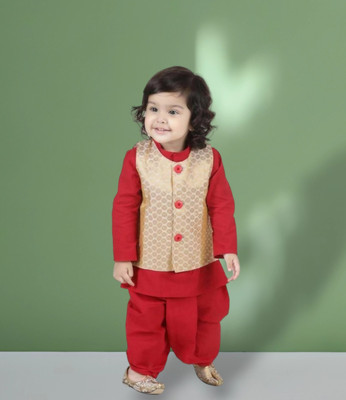 DMTZ Boys Festive & Party Dhoti & Kurta Set(Red Pack of 1)
