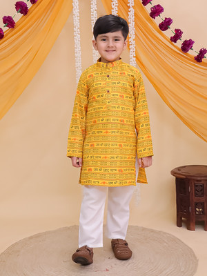 AJ Dezines Boys Festive & Party Kurta and Pyjama Set(Yellow Pack of 1)