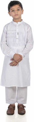 Whitelines Boys Festive & Party Kurta and Pyjama Set(White Pack of 1)