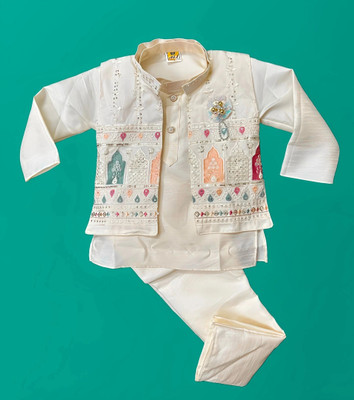 THE LALCOLLECTION KIDSWEAR Boys Festive & Party Kurta, Waistcoat and Pyjama Set(White Pack of 1)