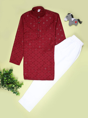 V-MART Boys Festive & Party Kurta and Pyjama Set(Maroon Pack of 1)