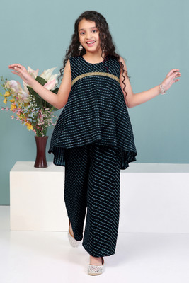 Fashion Dream Girls Festive & Party Kurta and Trouser Set(Black Pack of 1)