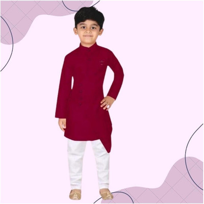 VC FASHION HUB Baby Boys Festive & Party Kurta and Pyjama Set(Maroon Pack of 1)