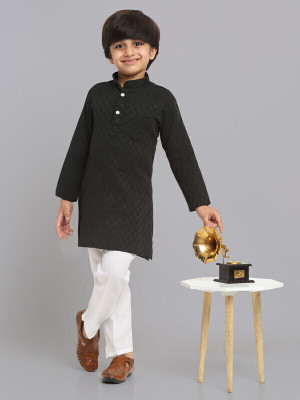 RCENSA Boys Festive & Party Kurta and Pyjama Set(Black Pack of 1)