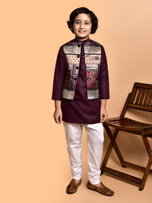 PRINTCULTR Boys Festive & Party Kurta, Waistcoat and Pyjama Set(Multicolor Pack of 3)