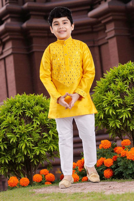 new gen Baby Boys Casual, Festive & Party, Wedding Kurta and Pyjama Set(Yellow Pack of 1)