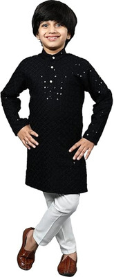 R KAY FASHIONS Boys Festive & Party Kurta and Pyjama Set(Black Pack of 1)