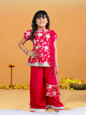 CUTIEKINS Girls Festive & Party Kurta and Palazzo Set(Pink Pack of 1)