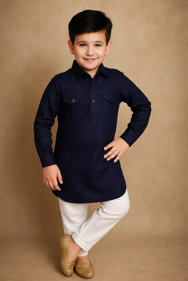 seetoo Boys Festive & Party Kurta and Pyjama Set(Dark Blue Pack of 1)